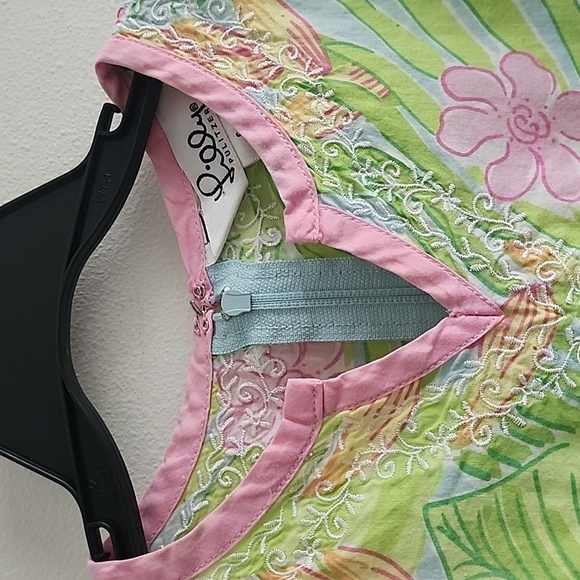 RARE Vintage Lilly Pulitzer Baby Girl Dress - Tropical Floral & Pink Trim Sz 6 M - Picture 4 of 13